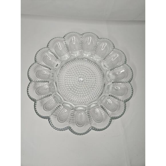 Vintage Deviled Egg Plate Platter Crystal Clear Glass Servingdish Tray 11" Round - Picture 1 of 5